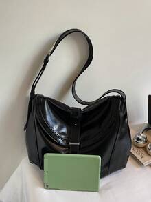 Fashionable And Personalized Buckle Design Women's Shoulder Bag, High-End Atmosphere Simple Solid Color Adjustable Shoulder Strap Crossbody Bag, New Autumn And Winter Brown Tote Bag, Suitable For College Students' Daily Travel Shopping, Lightweight Large Capacity Storage Commuter Bag