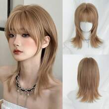 NAMM Tóc giả ngắn cắt kiểu sói màu nâu cao cấp 16 inch dành cho nữ, tóc sợi tổng hợp mềm mại, chịu nhiệt, trông tự nhiên, tóc giả xoăn đẹp dùng hàng ngày cho bé gái, tóc giả Halloween, trang phục dạo phố dự tiệc âm nhạc, cosplay anime hoặc hóa trang (Kết cấu nhiều lớp tự nhiên & nhẹ) - màu nâu - Xem 11