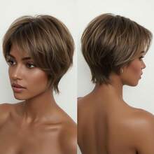 Synthetic Hair Brown Short Layered Bob Wig - Stylish & Sleek Style Suitable For Women, Ideal For Daily Wear Or Special Occasions - 棕色 - 查看 5
