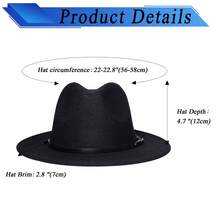 JEWELRYWE Fedora Hats For Men And Women, Classic Wide-Brimmed Felt Hats, Panama Hats, Birthday, Anniversary, Christmas Gifts - 黑色 - 查看 2