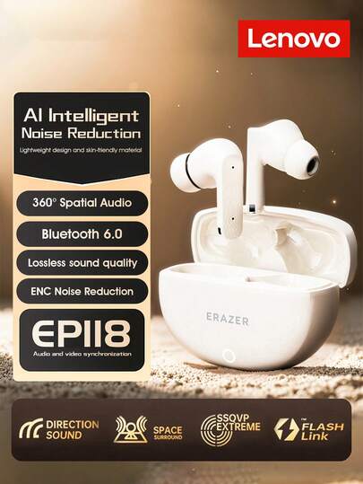 Lenovo ERAZER 入耳式蓝牙耳机，无线，超长电池寿命，降噪，防水，适合运动和游戏，男女通用，型号 EP118，是送给朋友的最佳礼物，毕业礼物，返校礼物，圣诞节装饰，情人节礼物，送给父母的礼物，万圣节，感恩节，个性化礼物，生日礼物，新年礼物