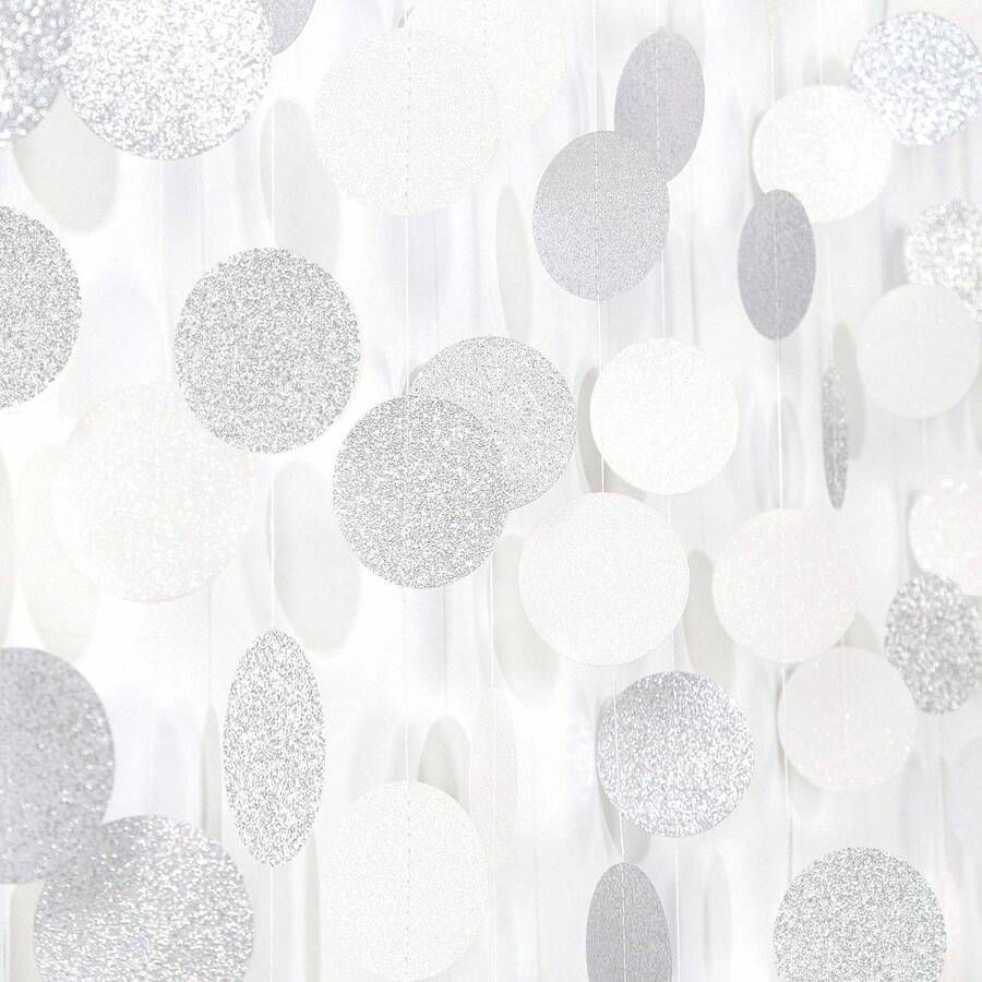 Glitter Silver White Party-Drations Streamers - 52Ft Birthday Hanging Paper Garland Banner,Engagement Wedding Bachelorette Bridal Shower Christmas Supplies Backdrop Graduation Dr ,26263609 - 白色 - 查看 1