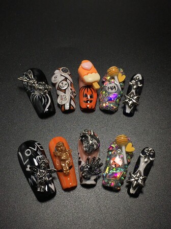 Each Set Includes 10 Pieces Of Handcrafted Y2K Square Acrylic Nail Tips With A French Design, Adorned With Rhinestones, Angels, Palm Motifs, And Lollipop Decorations. Available In Multiple Color Tones And Nude Shades, With 3 Sizes To Fit Various Needs. Perfect For Parties, Galas, And Daily Wear, This Set Comes With A Nail Tool Kit, Making It An Ideal Press-On Nails Gift For Women And Girls.