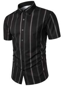 Tricou polo ușor, casual, cu dungi geometrice, pentru bărbați, de vară - Negru - Vizualizare 3