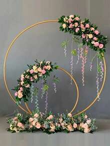 1 Set Elegant Round Balloon Arch Frame, Round Arch Backdrop Frame, Floral Balloon Arch Frame, Gold Metal Arch Backdrop, Excluding Balloons, No Power Connection Required, Assembly Needed, Suitable For Halloween, Autumn, Birthday, Christmas, Bridesmaid Gift, Party, Room Decor