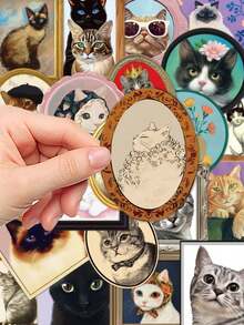 50/100张可爱猫咪贴纸，可用于装饰手册、笔记本电脑、手机壳、行李箱、滑板、头盔等，也适用于学习用品和返校季。 - 彩色 - 查看 4