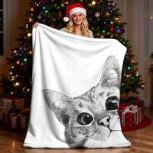 Sneaky Cat Fleece Blanket Soft Cozy Twin Blanket, Fuzzy Flannel Blanket For Bed, Sofa, Couch, Travel, Camping - trắng - Xem 2