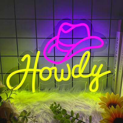Howdy-Letrero de luz de neón LED, decoración de pared de arte de 10 niveles regulables para dormitorio, sala de estar, tienda, estudio, club, señalización de negocios, gran regalo para amigos, familia, pareja, Navidad, festivales, cumpleaños