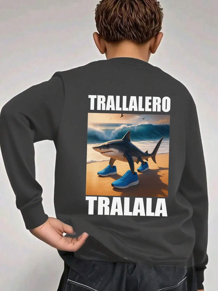 Tween Boy "Italian Brainrot-Trala Lero Tralala" Graphic Long Sleeve T-Shirt, Autumn/Winter Top