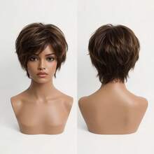 Synthetic Hair Brown With Brown Highlights Short Layered Bob Wig - Stylish & Sleek Style Suitable For Women, Ideal For Daily Wear Or Special Occasions - 挑染棕色 - 查看 2