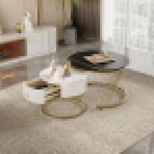 Elegant Folding Coffee Table: Decorative Look, Gold Decoration, Side Table With Drawers - Set Of 2 - 黑色+中密度纖維板 - 查看 7