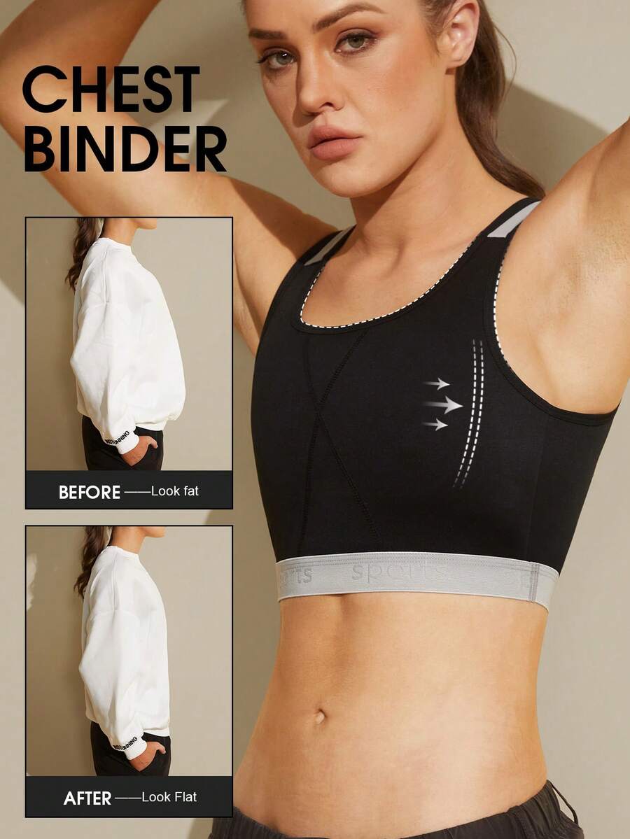 1pc Women Chest Binder Compression Top, Trans, Transgender FTM, Adjustable Seamless Binding Vest For Large Bust - Black - View 1