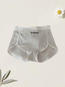 4条装女士运动风时尚撞色字母印花中腰柔软舒适休闲平角内裤 - 彩色 - 查看 5