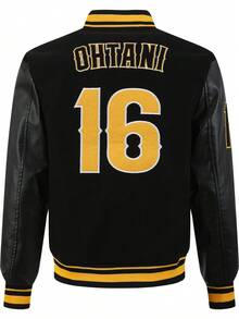 Men's Black Baseball Jacket High End Embroidered Leather Fashionable Street Style Sportswear Casual Classic Retro Sportswear Patchwork PU Long Sleeved Hip-Hop Motorcycle Jacket Coat - Black - View 2