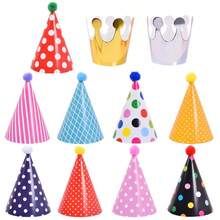 11pcs Pom Pom Birthday Party Hats, Birthday Party Decorative Crown, Main Character Costume Triangle Hat Birthday Hat Party Gathering Atmosphere Props Hats