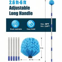 Yard Cleaning ToolsCobweb Duster con poste de extensión cepillo para polvo de tela de araña para exteriores con mango de 6 pies de largo removedor de tela de mazorca de metal para ventiladores de techos altosYard Cleaning Tools - Azul - Ver 4