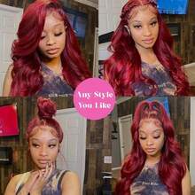 KGIFH 34 Inch 99J Burgundy 360 Body Wave Wig Drawstring 360 Lace Wig Human Hair Invisi Strap 250 Density 13x6 HD Lace Front Wigs Human Hair Pre Plucked Human Hair Lace Wig Glueless 13x4 Body Wave Frontal Wigs Human Hair For Women With Baby Hair 99J Color - S99J - Xem 3