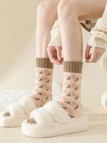 1/2/4 Pairs Women Plush Socks, Thick Mid-Calf Socks, Thermal Lined, Warm & Cozy For Winter