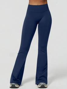 1pc Women High Waist Seamless Shaping Flare Yoga Pants - Navy Blue - View 7