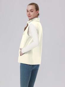 Women's Casual & Work Warm Fleece Sherpa Sleeveless Vest, Multiple Pockets, Suitable For Nurse, Scrubs, Workwear, Dentist, Healthcare, Pet Hospital, Laboratory - Apricot - View 9