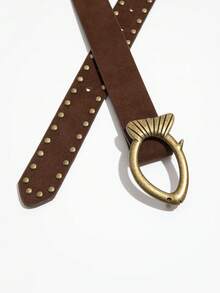 1pc Fish Head Geometric Buckle Rivet Winter Velvet Y2K Streetwear Casual Women Belt, Suitable For Commuting And Outdoor - Coffee - View 2