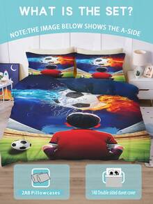 1/3 件双面足球梦儿童床上用品冠军游戏双面羽绒被套套装适合男孩女孩足球爱好者