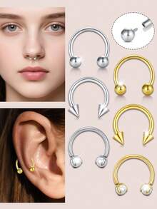CIZME 1/3 piezas Anillos de septum con rosca interna, aro de nariz en forma de herradura de acero inoxidable 18G, anillo de septum de nariz con bola redonda, remache con perla en la parte superior, aro de nariz en forma de herradura de 8 mm en plata y oro, pendientes, anillos de ceja y labio, joyería hipoalergénica para perforación para mujeres y hombres