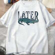 Women Later Gator Funny Crocodile Lightweight Tee, White Pink Breathable All Season Round Neck Top, Machine Washable Daily Playful Fashion Shirt - 查看 1