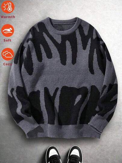 סוודר אפור עם צווארון עגול לבנים ובני נוער, חולצה סריגה רכה ועבה מינימליסטית בסגנון קז'ואל, רב-תכליתית לאביב, סתיו וחורף