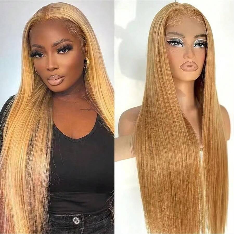 200% Density Honey Blonde 13X6 HD Lace Front Wig Straight Lace Front Wigs Human Hair Brazilian Human Hair Wig #27 Colored 13X6 Full Edges Lace Pre-Plucked Lace Wig With Baby Hair For Women Ear To Ear Swiss HD Lace For Natural Looking - S27 - 查看 1