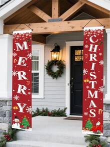 2 szt. baner świąteczny z napisem "Wesołych Świąt", dekoracja na drzwi ganku, odpowiedni do miasta, na ścianę wiejską, do ogrodu wewnętrznego i zewnętrznego, dekoracja na imprezę świąteczną