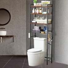 4-Tier Over Toilet Bathroom Organizer Shelf Adjustable Bathroom Shelf Over Toilet With Paper Holder And 4 Hooks, Brown - màu đen - Xem 1