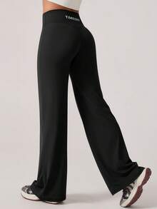 TimeOff 1Pc Women'S Minimalist Elastic V-Shaped Lifting Straight Wide-Leg Letter Print Sports Pants Tights
