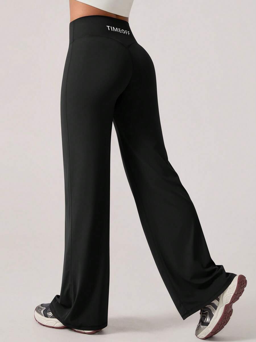 TimeOff 1Pc Women'S Minimalist Elastic V-Shaped Lifting Straight Wide-Leg Letter Print Sports Pants Tights