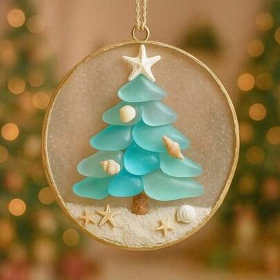 Coastal Sea Glass Nativity Ornament For Christmas Tree Jesus Birth Decoration