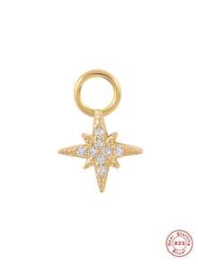 SereneSpark 1pc Moon & Star Pendant, Starry Sky Earring, Inlaid With Small Diamonds, Delicate Ear Cartilage Piercing Pendant - Gold - View 15