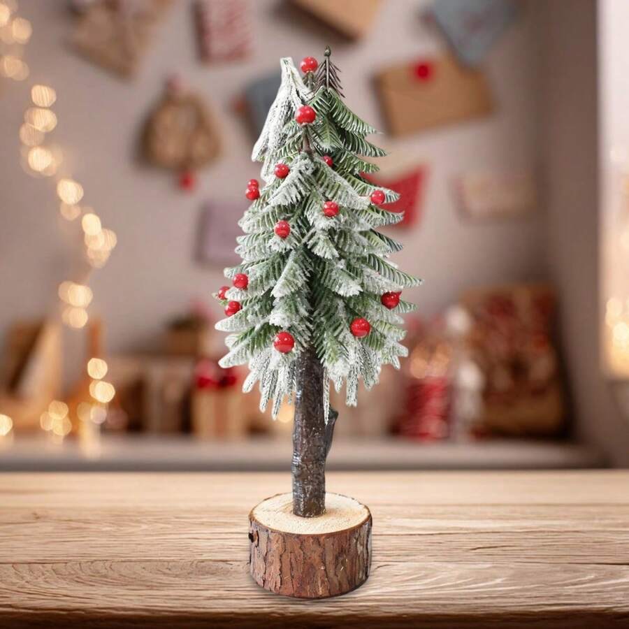 Tabletop Christmas Tree Mini Artificial Pine Tree Desktop Decor For Living Room Home Holiday Party - Burgundy - View 1