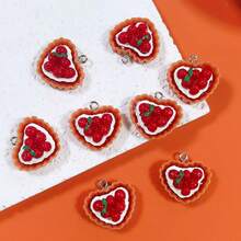 10/20pcs Cute Resin DIY Simulated Heart-Shaped Fruit, Valentine's Day Strawberry Cream Cake Pendant, DIY Creative Funny 3D Food Earrings, Necklaces, Bracelets, Keychains, Hair Accessories Materials - Multicolor - View 3