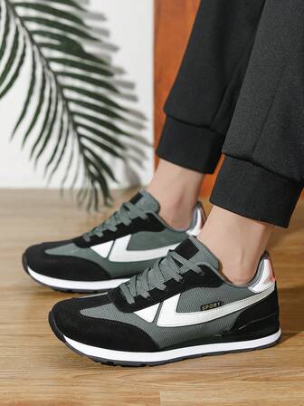 男士休闲鞋，撞色拼接灰色防滑耐磨透气正式户外系带低帮男士休闲运动鞋，正式时尚简约风格男士运动鞋，网球鞋，四季皆宜的低帮鞋