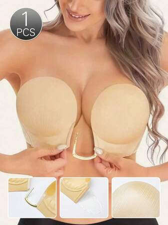 U-Shaped Invisible Bra,Women Sticky Push Up Backless Strapless Deep Plunge Invisible Padded Self Adhesive Bras