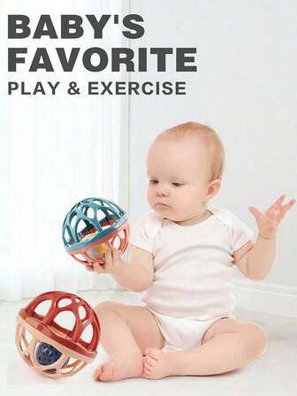 Teething Rattle Toy, Sensory Grasping Teether For Infants 12 Months Up, ABS And Silicone Materials, Soothing & Developmental Easy-Grasp Toy Rattle Toy For Baby