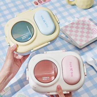 PP Material Lunch Box, 3-Compartment Design Student Lunch Box, Crisper Box, Simple Divided Lunch Box, Snack Rice Ball Sushi Box, Retro Camping Picnic Box, Portable Fruit Snack Box, Student Lunch Box, Lunch Box. Send Spoon And Fork