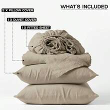 Double Bedding Set 4 Piece Duvet Cover Fitted Sheet With Pillow Cases Soft Brushed Microfiber Duvet Cover Sets Beige - Double + Beige - View 3