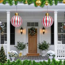 2 piezas Decoración inflable de globo navideño, Adorno navideño gigante de 24 pulgadas, Bola de Navidad inflable extra grande para decoración de jardín y patio exterior, 23.62 pulgadas - Multicolor - Ver 1