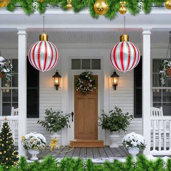 2 件装圣诞充气气球装饰，24 英寸巨型圣诞饰品，超大号充气圣诞球节日户外花园庭院装饰 (A)，23.62 英寸