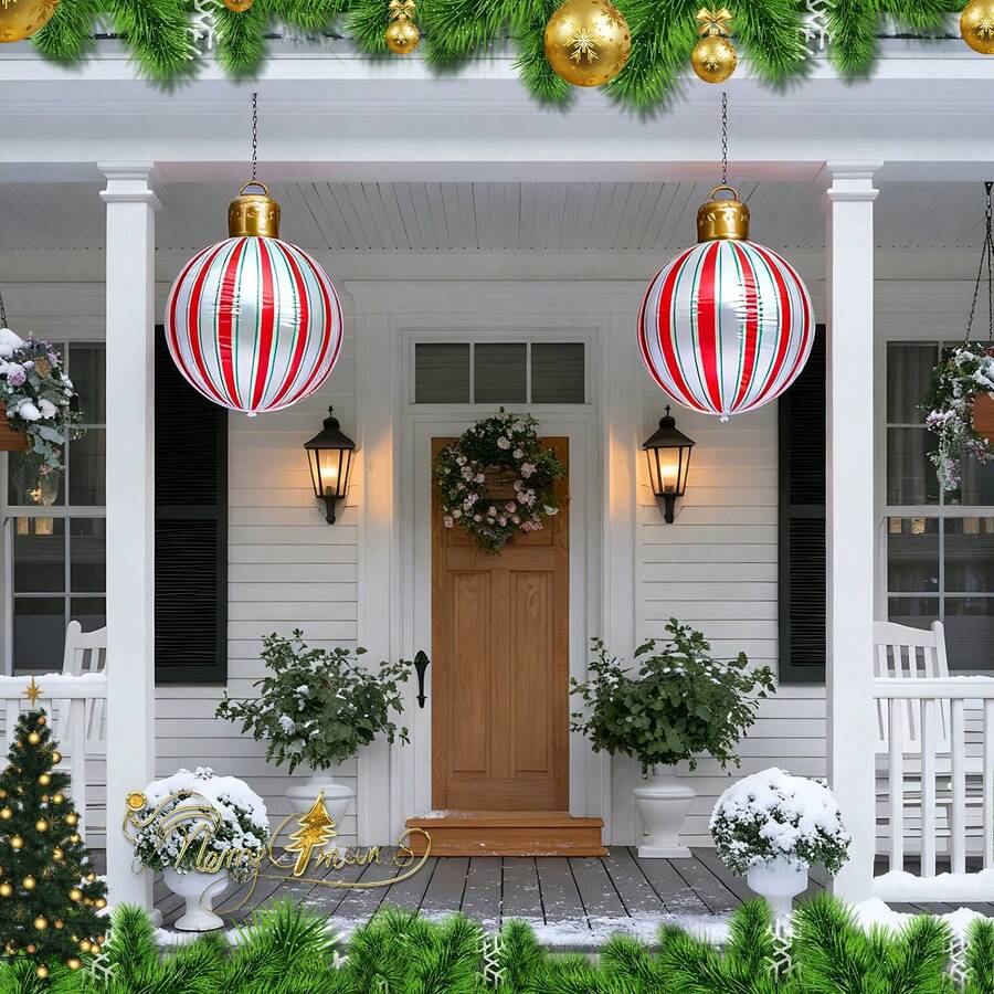 2 piezas Decoración inflable de globo navideño, Adorno navideño gigante de 24 pulgadas, Bola de Navidad inflable extra grande para decoración de jardín y patio exterior, 23.62 pulgadas - Multicolor - Ver 1