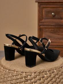 WHDXY 优雅黑色蛇纹粗跟尖头高跟鞋，女士鞋履，舒适系带设计，适合晚宴/工作场合穿着。 - 靜夜黑色 - 查看 3