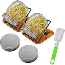 JINLICOME Kit de cultivo de brotes de 2 piezas para tarros de brotes para 2 tarros grandes de boca ancha para cultivo de brócoli, alfalfa, frijol mungo. (16 onzas) - 16 onzas - Ver 7