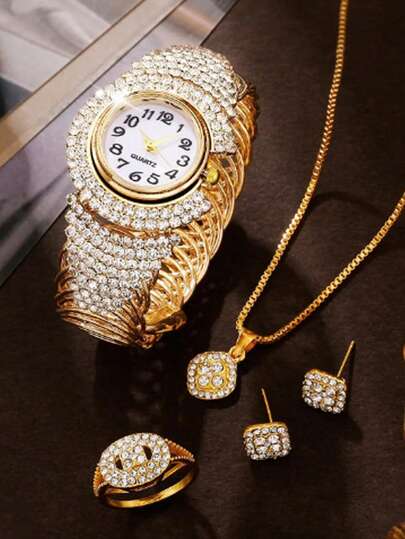 1pc Fashionable Crystal Decorated Watch, Suitable As Valentine's Day Gift