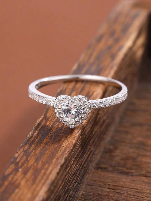 Luxury S925 Silver Heart-Shaped Pink Diamond Engagement Geometric Jewelry Ring For Women